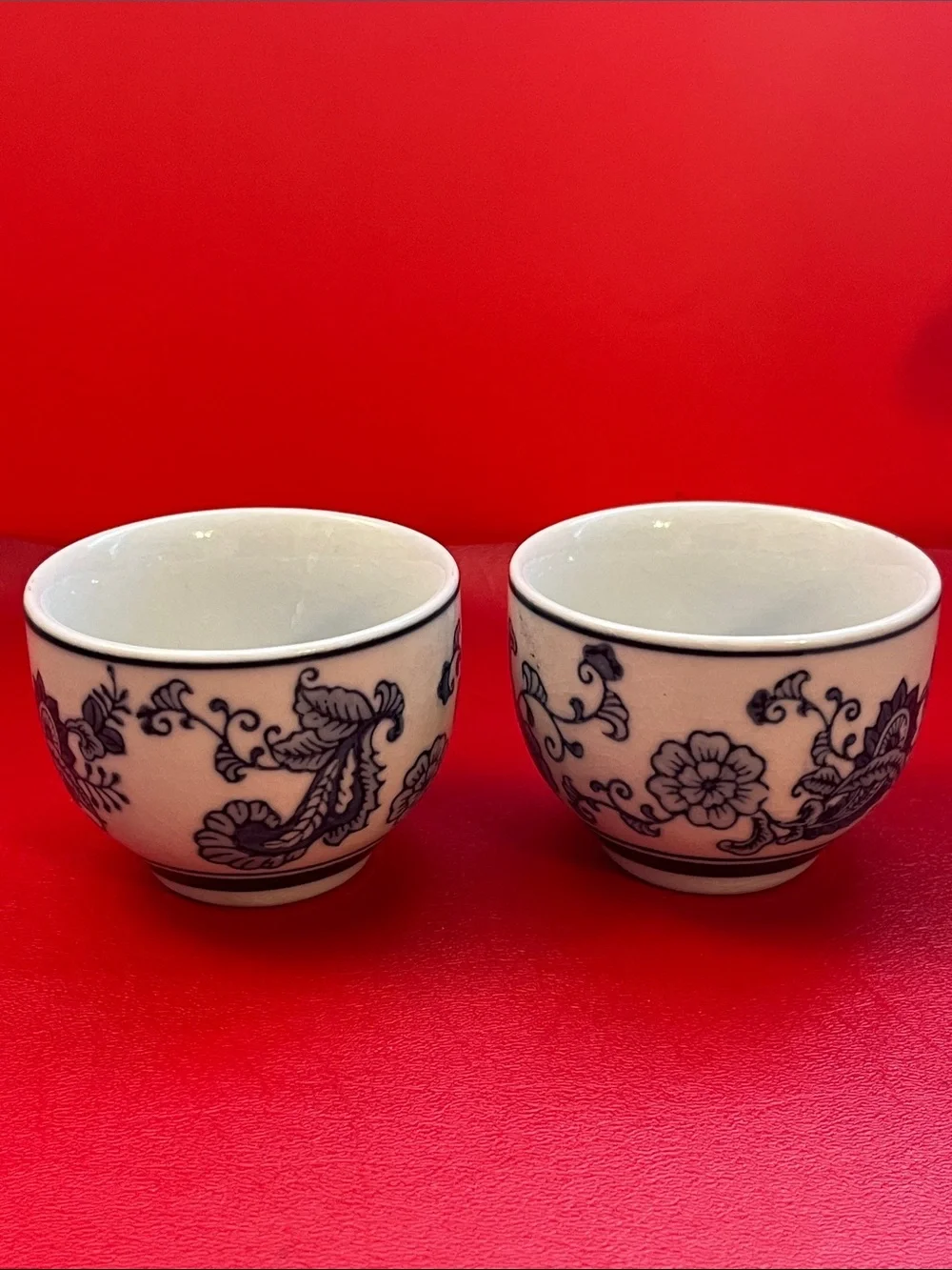 Pier 1 Handpainted Porcelain Tea Cups – Blue and White Floral – Set of 2